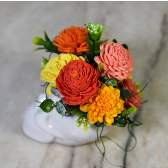Día de los Muertos, Day of the Dead, small ceramic style skull with sola flowers - Picture 4 of 5